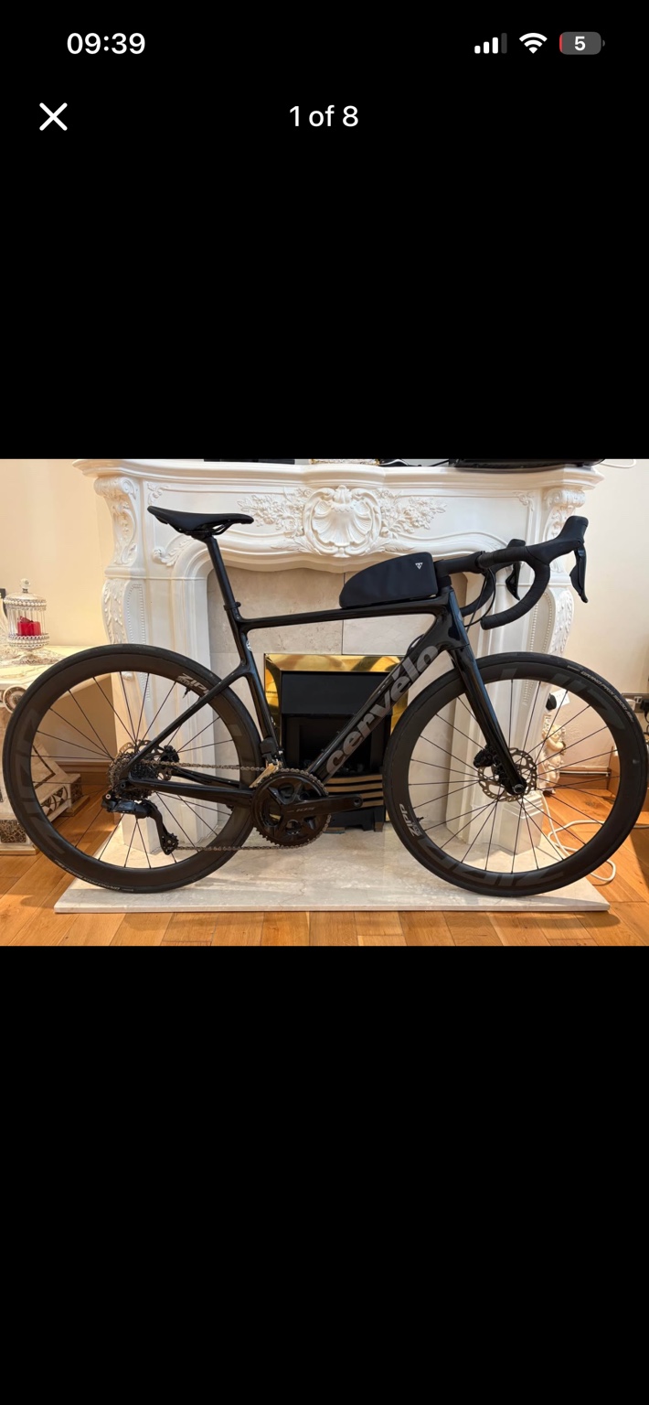 Black Cervélo Caledonia road bike, drive-side view
